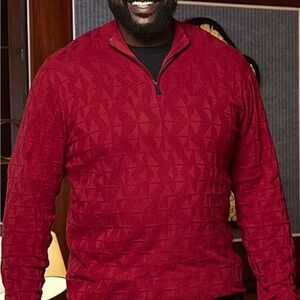 Red Geometric Quarter-Zip Sweater